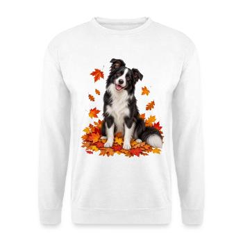 Herbstlicher Border Collie mit Blättern - Unisex Pullover - Weiß - Vorne - Alina (178cm) & Michal (187cm)