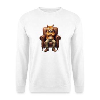 Unbeeindruckter roter Kater im Ledersessel - Unisex Pullover - Weiß - Vorne - Alina (178cm) & Michal (187cm)