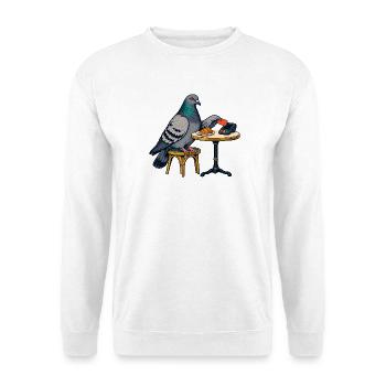 Taube am Café Karte Croissant - Unisex Pullover - Weiß - Vorne - Alina (178cm) & Michal (187cm)