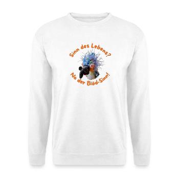 Krallo Kreisch™: Sinn des Lebens? Der Blöd-Sinn! - Unisex Pullover - Weiß - Vorne - Alina (178cm) & Michal (187cm)