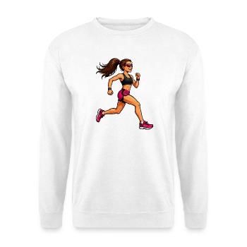 Powerfrau Lauf-Illustration - Unisex Pullover - Weiß - Vorne - Alina (178cm) & Michal (187cm)