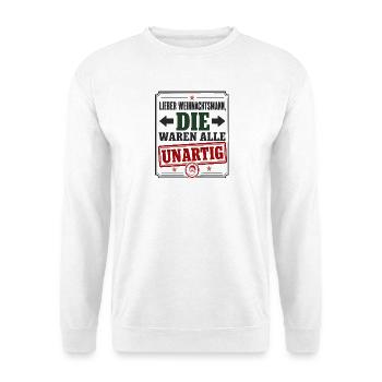 Alle unartig – Christmas Humor - Unisex Pullover - Weiß - Vorne - Alina (178cm) & Michal (187cm)