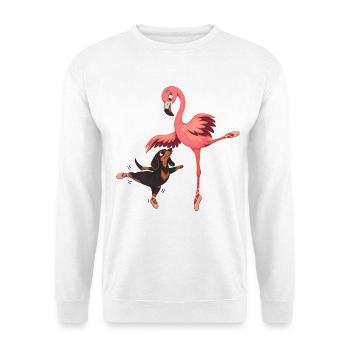 Dackel und Flamingo tanzen Ballett - Unisex Pullover - Weiß - Vorne - Alina (178cm) & Michal (187cm)