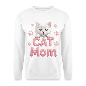 Niedliche Katzenmama Weißer Kätzchen-Rosa Ballon - Unisex Pullover - Weiß - Vorne - Alina (178cm) & Michal (187cm)