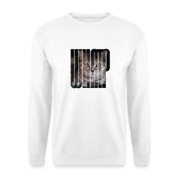 Katze WAS Text Drucken - Unisex Pullover - Weiß - Vorne - Alina (178cm) & Michal (187cm)