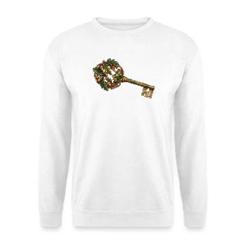 Goldener Waldschlüssel mit Eichenlaub und Eicheln - Unisex Pullover - Weiß - Vorne - Alina (178cm) & Michal (187cm)