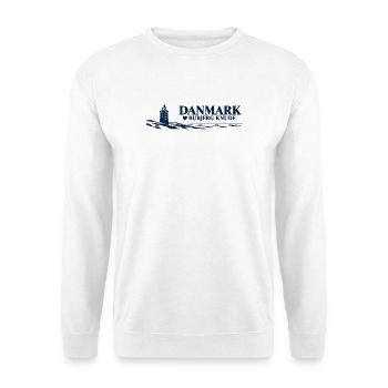 Rubjerg Knude – Leuchtturm und Dünen in Navy - Unisex Pullover - Weiß - Vorne - Alina (178cm) & Michal (187cm)