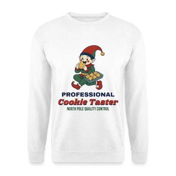 Professional Cookie Taster – Retro Weihnachtself - Unisex Pullover - Weiß - Vorne - Alina (178cm) & Michal (187cm)