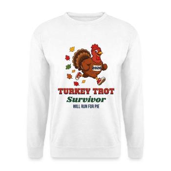 Turkey Trot Survivor – Thanksgiving Lauf-Truthahn - Unisex Pullover - Weiß - Vorne - Alina (178cm) & Michal (187cm)