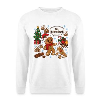 oh Lebkuchen lustige Weihnachten Kuchen Sprüche - Unisex Pullover - Weiß - Vorne - Alina (178cm) & Michal (187cm)