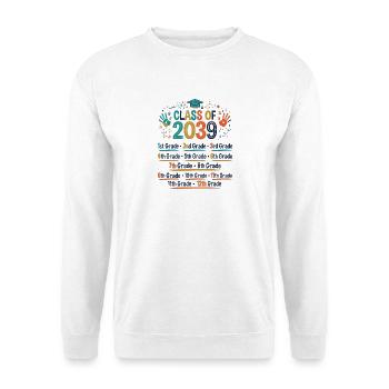 Abschlussjahrgang 2039 Regenbogen - Unisex Pullover - Weiß - Vorne - Alina (178cm) & Michal (187cm)