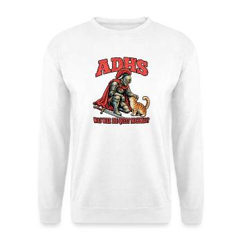 Was war die Quest nochmal? ADHS Witz - Unisex Pullover - Weiß - Vorne - Alina (178cm) & Michal (187cm)