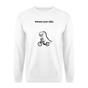 Kmoet just nothing, Antwerpener Dialekt Shirts - Unisex Pullover - Weiß - Vorne - Alina (178cm) & Michal (187cm)