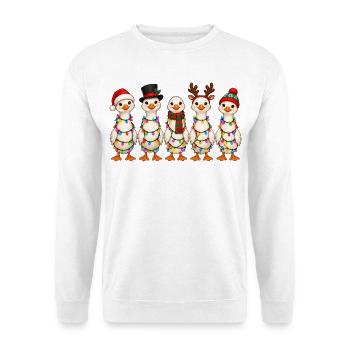 Lustige Gänse Lichterkette Weihnachten süße Vögel  - Unisex Pullover - Weiß - Vorne - Alina (178cm) & Michal (187cm)