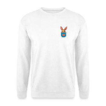 Hase in einer Tasche mit Herz - Unisex Pullover - Weiß - Vorne - Alina (178cm) & Michal (187cm)