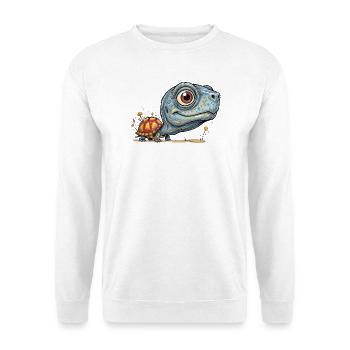 Kleine Abenteurer Schildkröte - Unisex Pullover - Weiß - Vorne - Alina (178cm) & Michal (187cm)