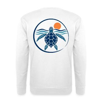 Sonnenschildkröte auf Wellen - Unisex Pullover - Weiß - Hinten - Michal (187cm)