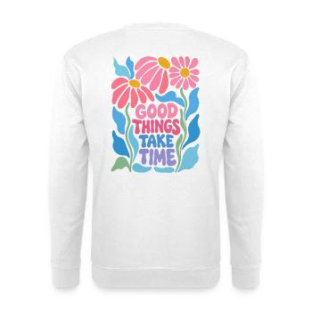 Gute Dinge brauchen Zeit - Unisex Pullover - Weiß - Hinten - Michal (187cm)