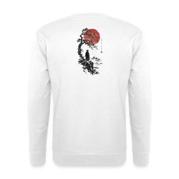 Roter Mond, Bonsai und Samurai - Unisex Pullover - Weiß - Hinten - Michal (187cm)