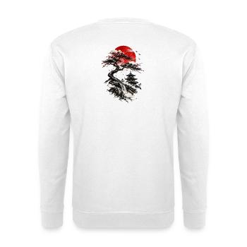 Roter Sonnenaufgang über Bonsai-Wasserfall - Unisex Pullover - Weiß - Hinten - Michal (187cm)