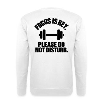Minimalist "Focus Is Key" Gym & Fitness –Statement - Unisex Pullover - Weiß - Hinten - Michal (187cm)