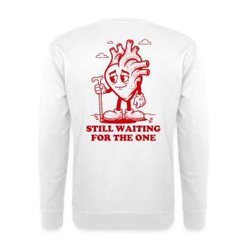 Das Herz wartet immer noch auf die Eine - Unisex Pullover - Weiß - Hinten - Michal (187cm)