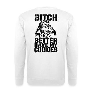 Lustiger Weihnachtsspruch mit Santa - Unisex Pullover - Weiß - Hinten - Michal (187cm)