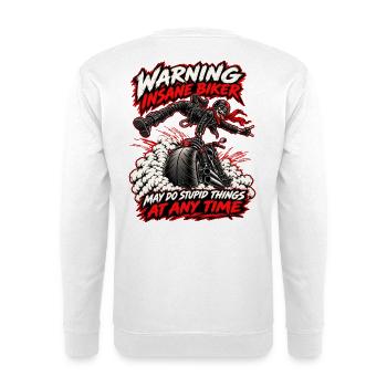 Achtung! Verrückter Biker. Biker-Humor - Unisex Pullover - Weiß - Hinten - Michal (187cm)