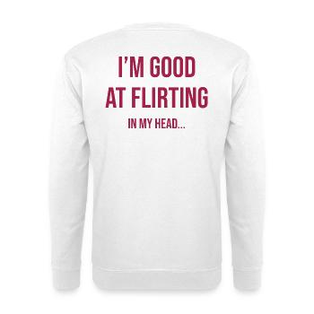 050 Flirten in meinem Kopf - Unisex Pullover - Weiß - Hinten - Michal (187cm)
