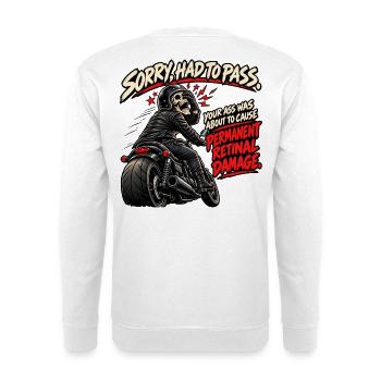 Überholen, Augenschaden. Biker-Humor - Unisex Pullover - Weiß - Hinten - Michal (187cm)