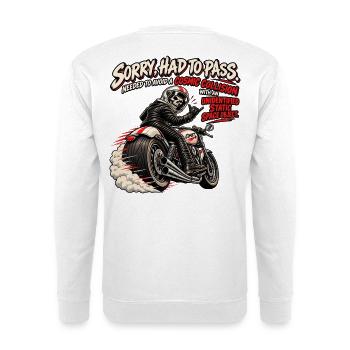 Überholung. Kosmische Kollision. Biker-Humor - Unisex Pullover - Weiß - Hinten - Michal (187cm)