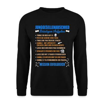 JGA Aufgaben Bräutigam Junggesellen Checkliste - Unisex Pullover - Schwarz - Vorne - Alina (178cm) & Michal (187cm)