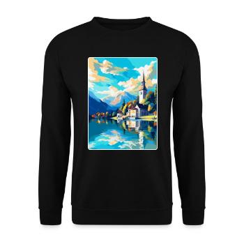 St. Wolfgang Österreich Vintage Reiseplakat Souvenir - Unisex Pullover - Schwarz - Vorne - Alina (178cm) & Michal (187cm)