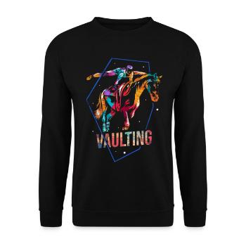 Anmutige Voltigierkunst Pferdeturnen - Unisex Pullover - Schwarz - Vorne - Alina (178cm) & Michal (187cm)