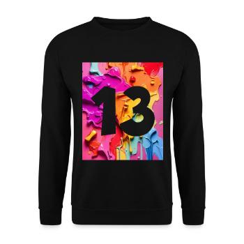 NR. 13 NUMMER 13 BUNT 13. GEBURTSTAG - Unisex Pullover - Schwarz - Vorne - Alina (178cm) & Michal (187cm)