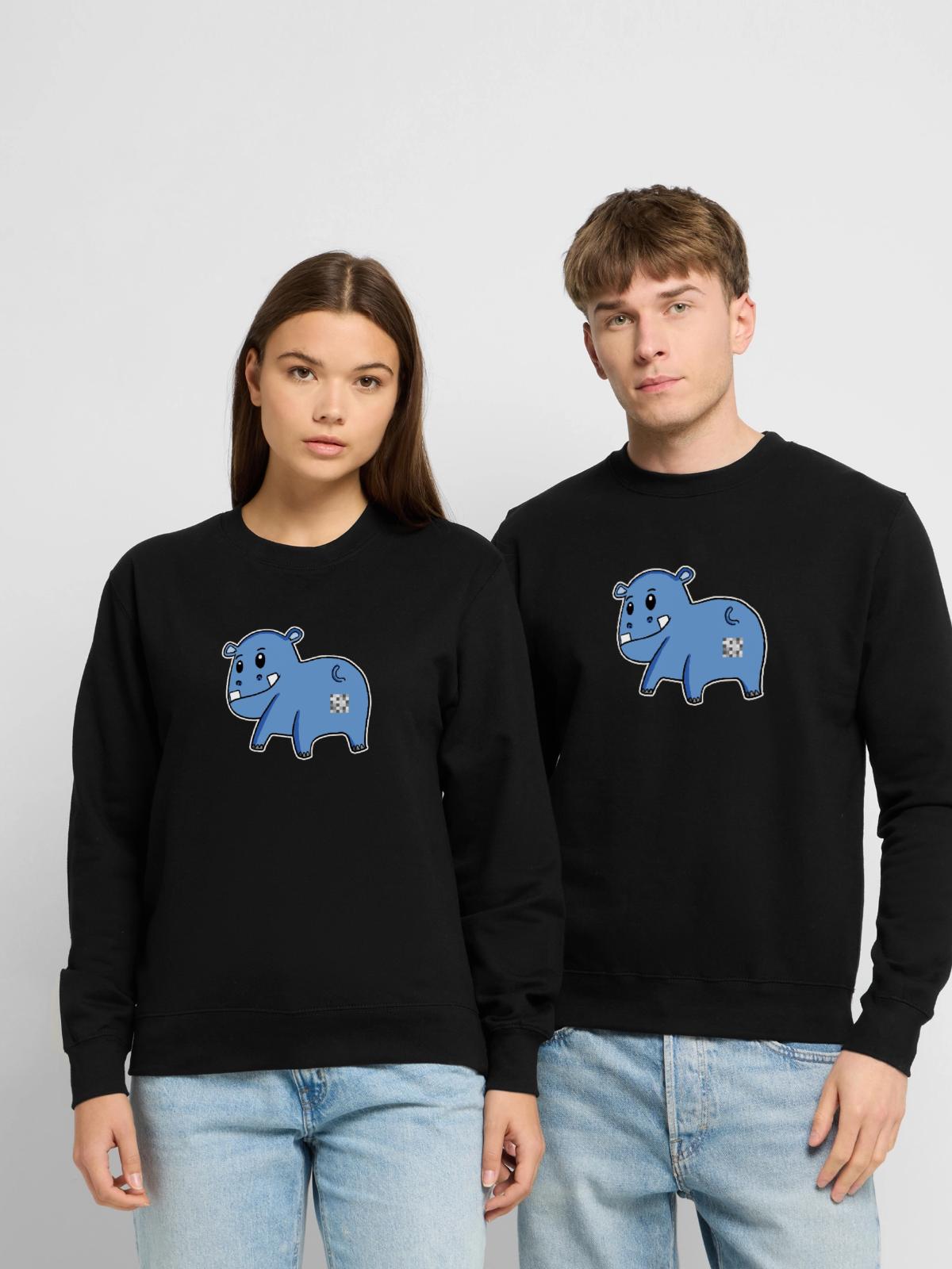 Nilpferd Arsch - Nilpferd Hintern - Unisex Pullover - Schwarz - Vorne - Alina (178cm) & Michal (187cm)