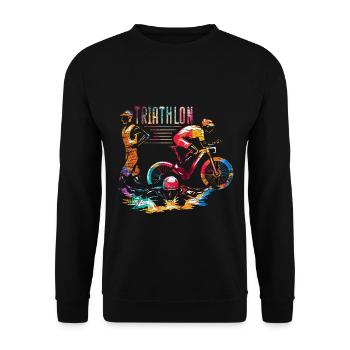 Ausdauernder Triathlet Wechselzone - Unisex Pullover - Schwarz - Vorne - Alina (178cm) & Michal (187cm)