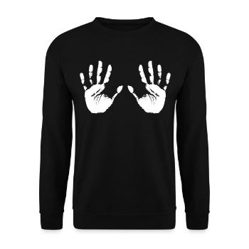 Geteilte Hände Silhouette - Unisex Pullover - Schwarz - Vorne - Alina (178cm) & Michal (187cm)