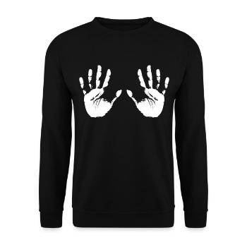 Geteilte Hände Silhouette - Unisex Pullover - Schwarz - Vorne - Alina (178cm) & Michal (187cm)