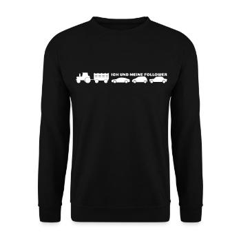 Ich und meine Follower - Bauer Traktor - Unisex Pullover - Schwarz - Vorne - Alina (178cm) & Michal (187cm)