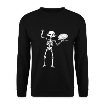 Skelett präsentiert Hirnplatte - Unisex Pullover - Schwarz - Vorne - Alina (178cm) & Michal (187cm)