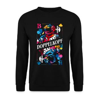 Kniffliger Doppelkopf Kartenabend - Unisex Pullover - Schwarz - Vorne - Alina (178cm) & Michal (187cm)