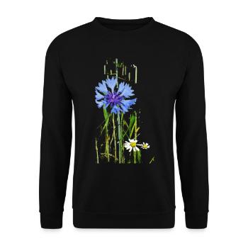 Kornblumen und Gänseblümchen Muster - Unisex Pullover - Schwarz - Vorne - Alina (178cm) & Michal (187cm)