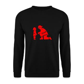 Kind Feuerwehr Papa Vater Kinder - Unisex Pullover - Schwarz - Vorne - Alina (178cm) & Michal (187cm)