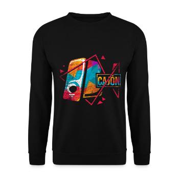 Grooviger Cajón Trommelrhythmus - Unisex Pullover - Schwarz - Vorne - Alina (178cm) & Michal (187cm)