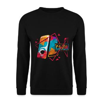 Grooviger Cajón Trommelrhythmus - Unisex Pullover - Schwarz - Vorne - Alina (178cm) & Michal (187cm)