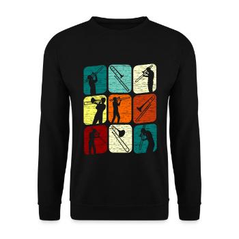 Posaunespieler Posaunist Posaune Retro - Unisex Pullover - Schwarz - Vorne - Alina (178cm) & Michal (187cm)