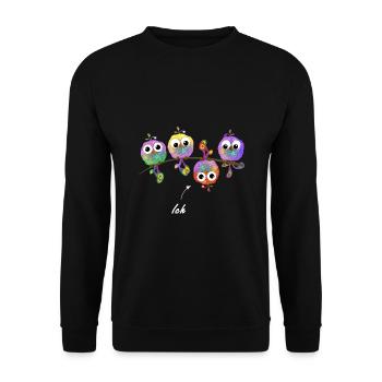 Rebell Spatzen Vögel verrückt selbstbewust anders - Unisex Pullover - Schwarz - Vorne - Alina (178cm) & Michal (187cm)