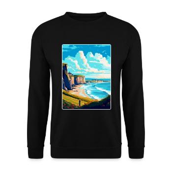 Normandie Frankreich Vintage Reiseplakat Souvenir WPA - Unisex Pullover - Schwarz - Vorne - Alina (178cm) & Michal (187cm)