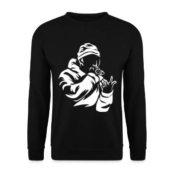Sprühender Wortakrobat Mikrofon - Unisex Pullover - Schwarz - Vorne - Alina (178cm) & Michal (187cm)